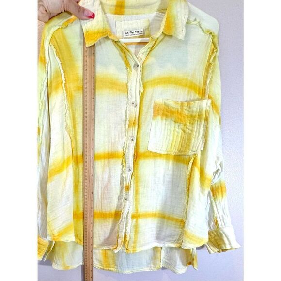 NWOT Free People We The Free Washed Away Yellow Oversized Plaid Button Up Top S - Picture 8 of 11